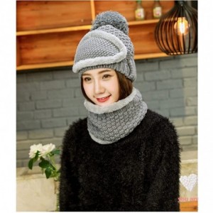 Cold Weather Headbands Women's Winter Knit Hat Crochet Ski Cap Pom Pom Ears Cold-proof Hat - 002-grey - CS187CMTUZG $27.86