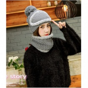 Cold Weather Headbands Women's Winter Knit Hat Crochet Ski Cap Pom Pom Ears Cold-proof Hat - 002-grey - CS187CMTUZG $27.86