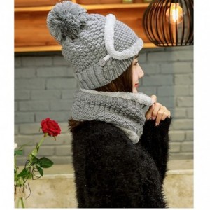 Cold Weather Headbands Women's Winter Knit Hat Crochet Ski Cap Pom Pom Ears Cold-proof Hat - 002-grey - CS187CMTUZG $27.86