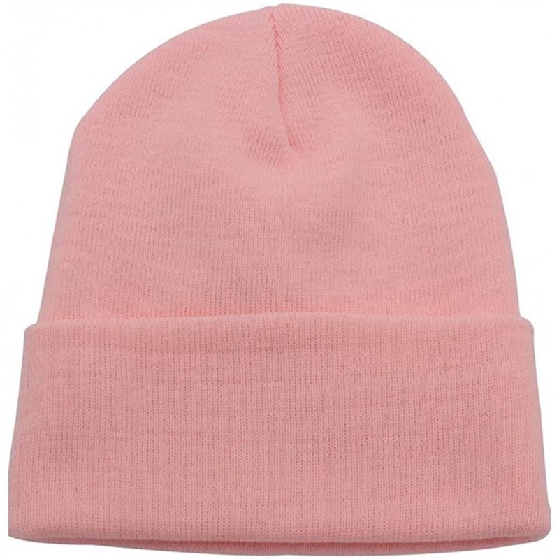 Skullies & Beanies Unisex Men Women Youth Skull Ski Folded Beanie Plain Toboggan Cap Knit Hat - Light Pink - CW188Z863WT $9.43