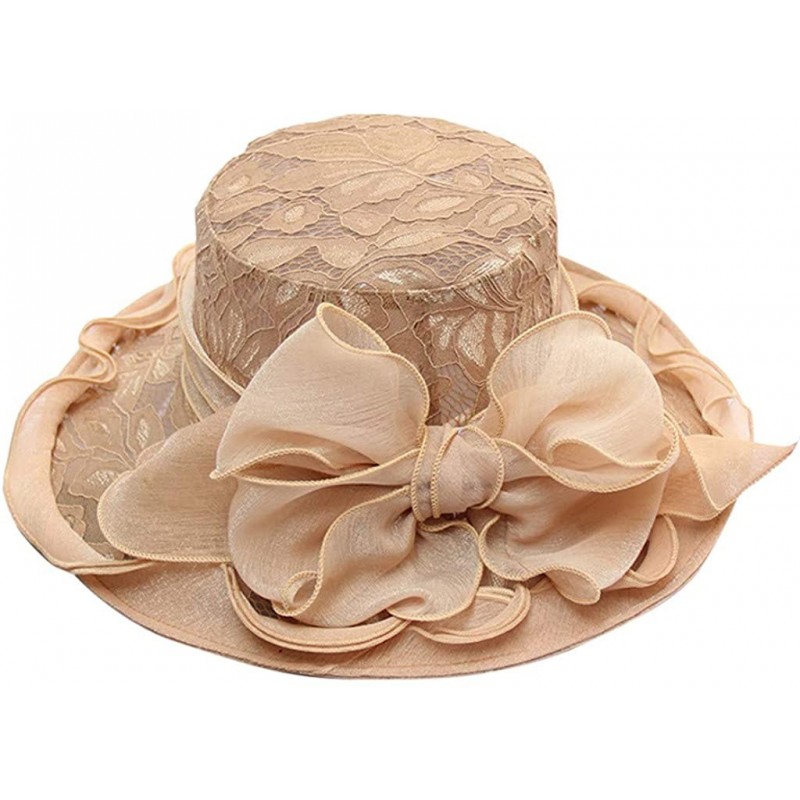 Sun Hats Ascot Kentucky Flower Derby Bowler Church Cloche Hat Bowknot Organza Bridal Dress Cap for Women - Khaki - CX18S72MQD...