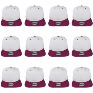 Baseball Caps Plain Blank Flat Brim Adjustable Snapback Baseball Caps Wholesale LOT 12 Pack - White/Burgundy - C218T59O08C $2...