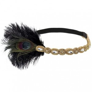 Headbands 1920s Headpiece Feather Flapper Headband Great Gatsby Headdress Vintage Accessory - Gold -4 - CA18K6GGUW5 $7.59