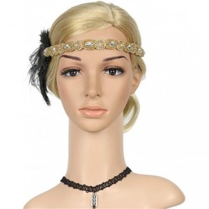 Headbands 1920s Headpiece Feather Flapper Headband Great Gatsby Headdress Vintage Accessory - Gold -4 - CA18K6GGUW5 $7.59