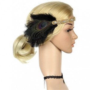 Headbands 1920s Headpiece Feather Flapper Headband Great Gatsby Headdress Vintage Accessory - Gold -4 - CA18K6GGUW5 $7.59