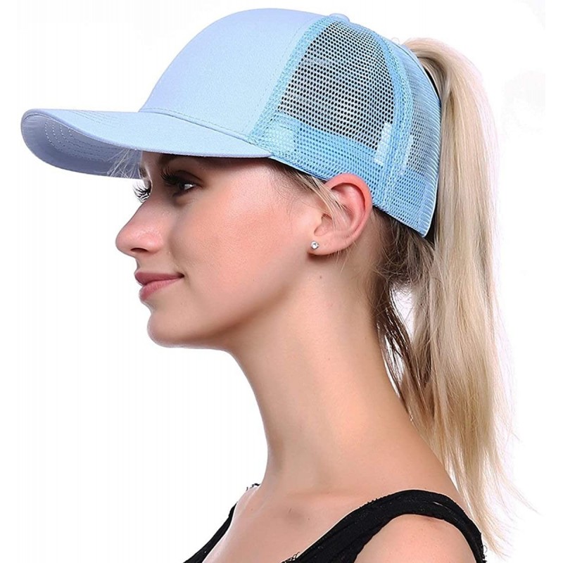 Baseball Caps Ponytail Baseball Hat Ponycap Adjustable Trucker Style Messy High Bun Cap Mesh Plain Cap Dad Hat for Women - Bl...