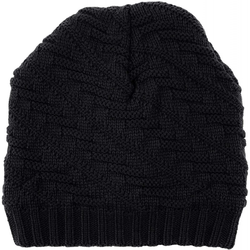 Skullies & Beanies Men's Warm Winter Skully Hat Stretchable Wool Blend Thick Knit Cuff Beanie Cap with Lining - Black Ribbed ...