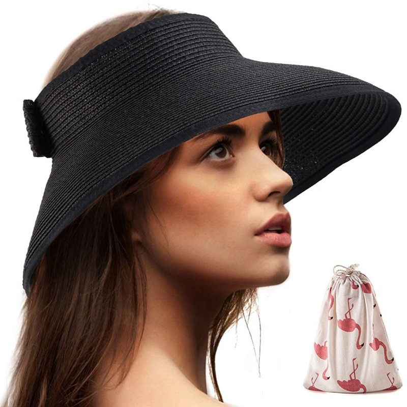 Visors Foldable Sun Visors for Women - Beach Hat Wide Brim Sun Hat Roll-Up Straw Hat - CZ18SZKQG46 $30.41