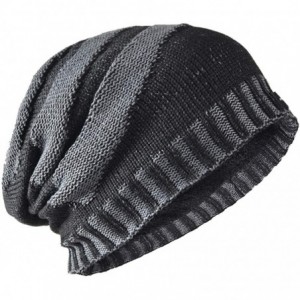 Skullies & Beanies Men Slouchy Knit Beanie Winter Hat with Fleece Thick Scarf Sets - Black - CA18KM6ZALE $7.91