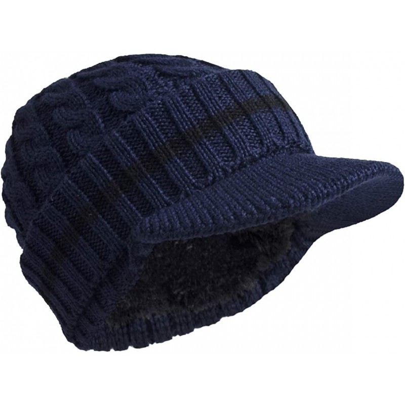 Newsboy Caps Retro Newsboy Knitted Hat with Visor Bill Winter Warm Hat for Men - Navy-1 - CO18LGNSW5E $12.17