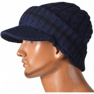 Newsboy Caps Retro Newsboy Knitted Hat with Visor Bill Winter Warm Hat for Men - Navy-1 - CO18LGNSW5E $12.17