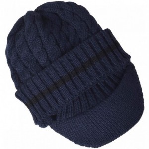 Newsboy Caps Retro Newsboy Knitted Hat with Visor Bill Winter Warm Hat for Men - Navy-1 - CO18LGNSW5E $12.17