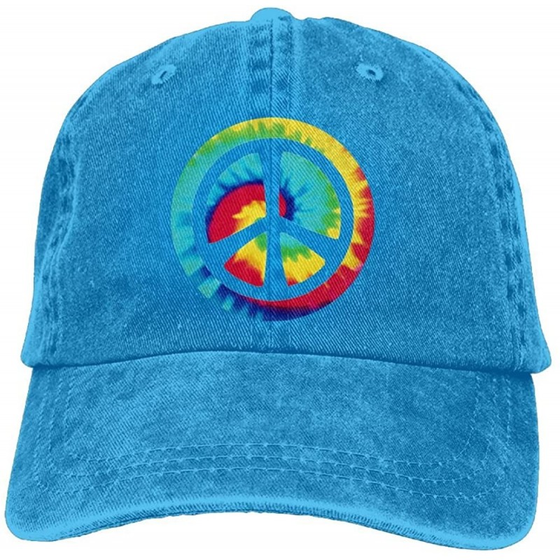 Baseball Caps Baseball Cap for Men and Women- Tie Dye Peace Sign Design and Adjustable Back Closure Trucker Cap - Royalblue -...