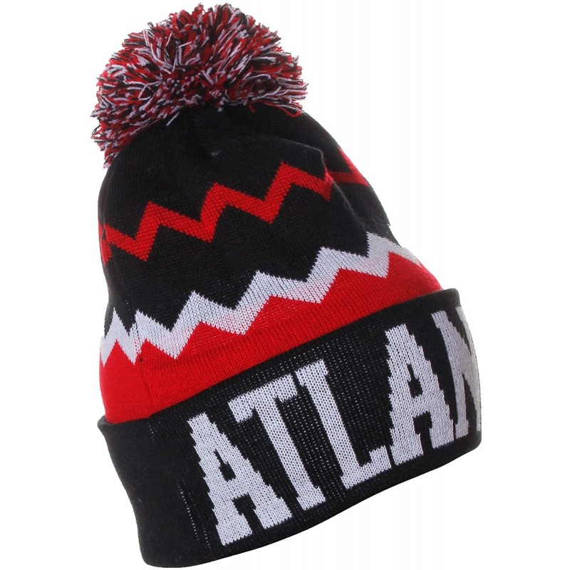 Skullies & Beanies USA Chevron Zig Zags Pom Pom Knit Hat Beanie - Atlanta Black Red - CS128XUP09V $11.82