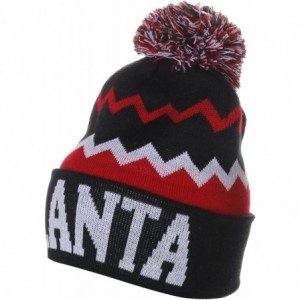 Skullies & Beanies USA Chevron Zig Zags Pom Pom Knit Hat Beanie - Atlanta Black Red - CS128XUP09V $11.82