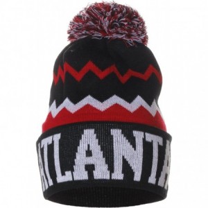 Skullies & Beanies USA Chevron Zig Zags Pom Pom Knit Hat Beanie - Atlanta Black Red - CS128XUP09V $11.82