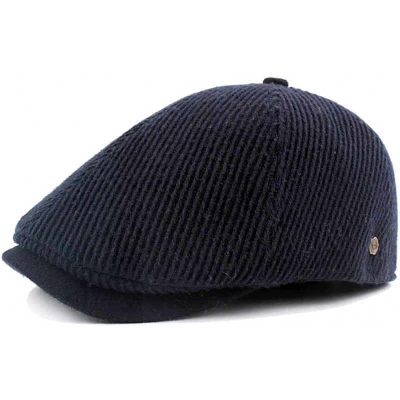 Newsboy Caps Men Women Striped Knit Flat Cap Warm Winter Cotton Newsboy Hat FFH403s01 - Ffh405 Blue - CT18M9IME7C $27.80