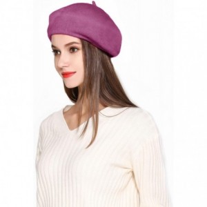 Berets Wool Beret Hat Solid Color French Artist Beret Skily Scarf Brooch - Lilac - CC18KLM557H $12.58