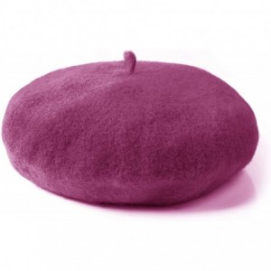 Berets Wool Beret Hat Solid Color French Artist Beret Skily Scarf Brooch - Lilac - CC18KLM557H $12.58