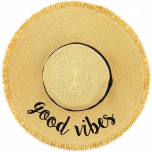 Sun Hats Exclusives Straw Embroidered Lettering Floppy Brim Sun Hat (ST-2017) - A Fringes-good Vibes - C8194RQZH3T $32.15