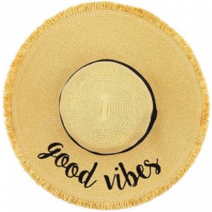 Sun Hats Exclusives Straw Embroidered Lettering Floppy Brim Sun Hat (ST-2017) - A Fringes-good Vibes - C8194RQZH3T $16.29