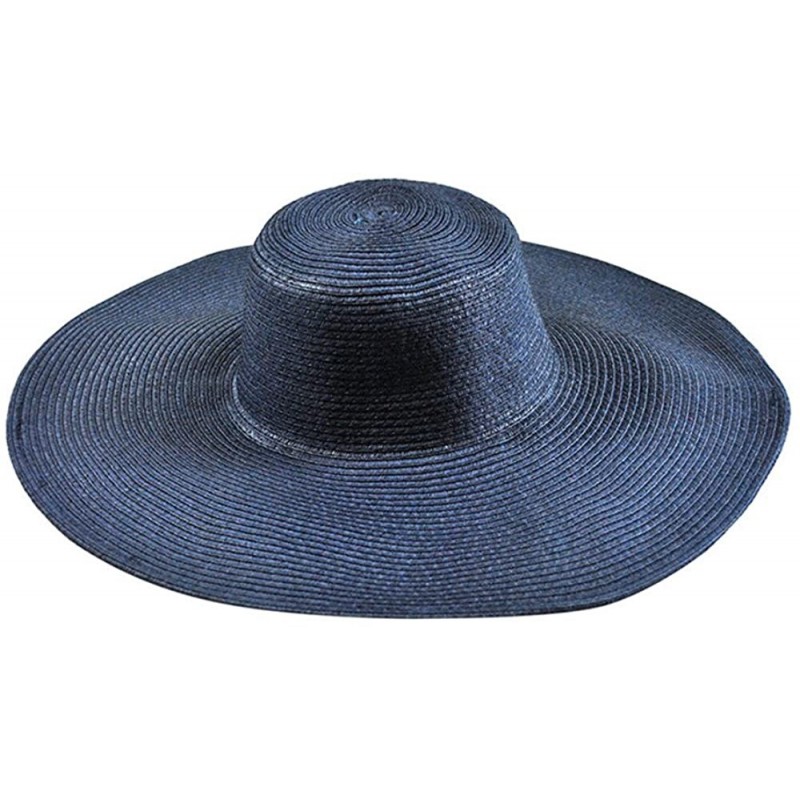 Sun Hats Floppy Wide Brim Straw Hat Women Summer Beach Cap Sun Hat - Navy Blue - CT18DQYEU4I $14.78