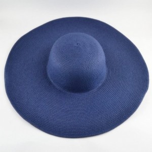 Sun Hats Floppy Wide Brim Straw Hat Women Summer Beach Cap Sun Hat - Navy Blue - CT18DQYEU4I $14.78