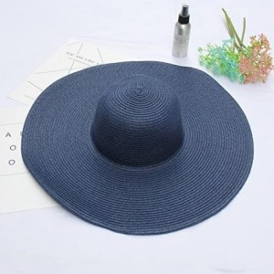 Sun Hats Floppy Wide Brim Straw Hat Women Summer Beach Cap Sun Hat - Navy Blue - CT18DQYEU4I $14.78