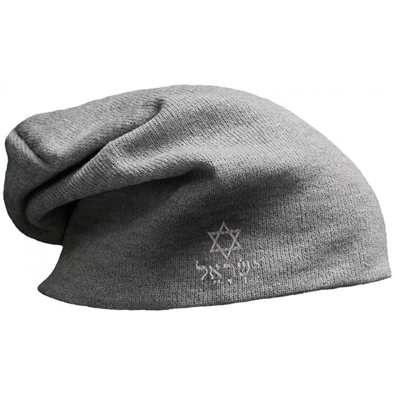 Skullies & Beanies Custom Slouchy Beanie Hebrew Israel Star of David A Embroidery Cotton - Light Grey - CY18A57OQ8K $15.49