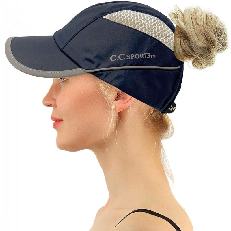 Baseball Caps Sports Active Ponytail Messy Buns Ponycaps Baseball Visor Cap Dad Hat - Navy/White - CK19504KZ95 $17.52