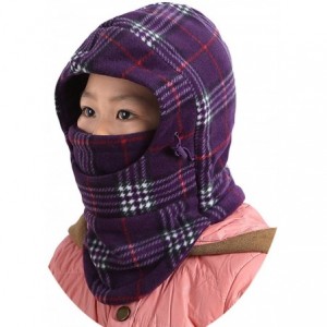 Skullies & Beanies Children's Winter Windproof Cap Thick Warm Face Cover Adjustable Ski Hat - Grid Purple - CF186QGSI85 $7.79