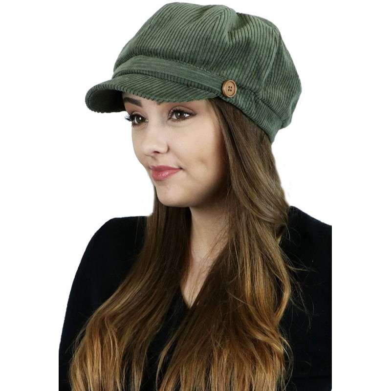 Newsboy Caps Newsboy Cap for Women Cancer Headwear Chemo Hat Brianna Cabbie Ladies Head Coverings Corduroy - Olive - C218YRQT...