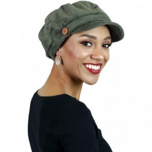 Newsboy Caps Newsboy Cap for Women Cancer Headwear Chemo Hat Brianna Cabbie Ladies Head Coverings Corduroy - Olive - C218YRQT...