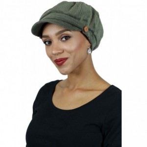 Newsboy Caps Newsboy Cap for Women Cancer Headwear Chemo Hat Brianna Cabbie Ladies Head Coverings Corduroy - Olive - C218YRQT...