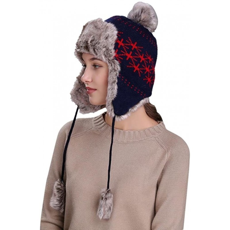 Skullies & Beanies Warm Women Winter Hat with Ear Flaps Snow Ski Thick Knit Wool Beanie Cap Hat - Navy 4 - CC1880QKHR4 $15.17