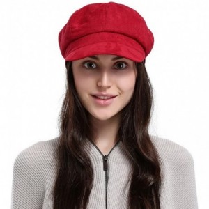 Newsboy Caps Newsboy Cap for Women 8 Panel Ivy Cabbie Beret Visor Brim Hat with Elastic Back - Red - CP18QCWK400 $9.08