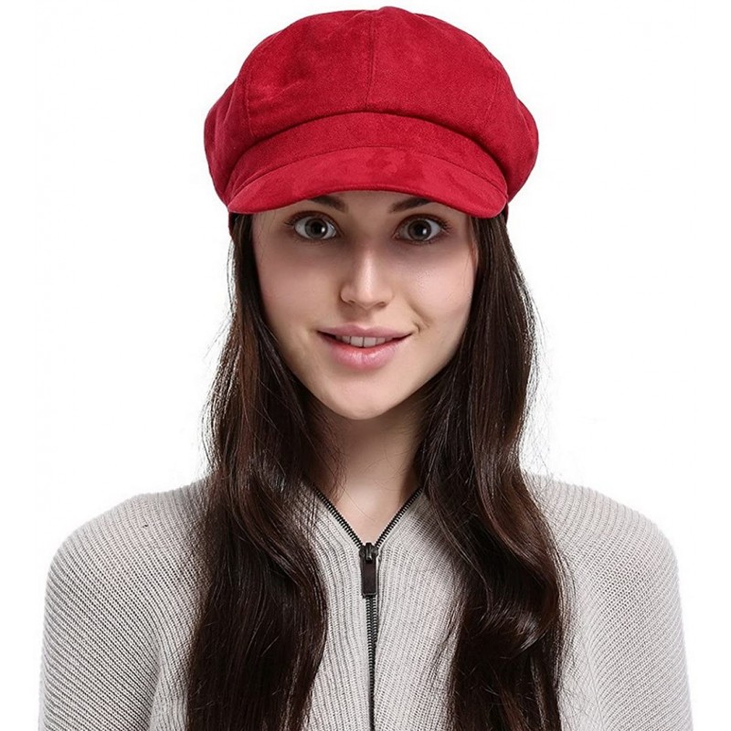 Newsboy Caps Newsboy Cap for Women 8 Panel Ivy Cabbie Beret Visor Brim Hat with Elastic Back - Red - CP18QCWK400 $17.68