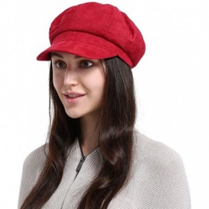 Newsboy Caps Newsboy Cap for Women 8 Panel Ivy Cabbie Beret Visor Brim Hat with Elastic Back - Red - CP18QCWK400 $17.68