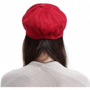 Newsboy Caps Newsboy Cap for Women 8 Panel Ivy Cabbie Beret Visor Brim Hat with Elastic Back - Red - CP18QCWK400 $17.68