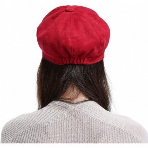 Newsboy Caps Newsboy Cap for Women 8 Panel Ivy Cabbie Beret Visor Brim Hat with Elastic Back - Red - CP18QCWK400 $9.08