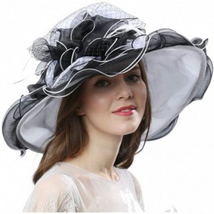 Sun Hats Women Dress Fantastic Fancy Feather Veil Floral Brim Hat Kentucky Derby Church Wedding Tea Party Cap - CY17YX57ZUR $...