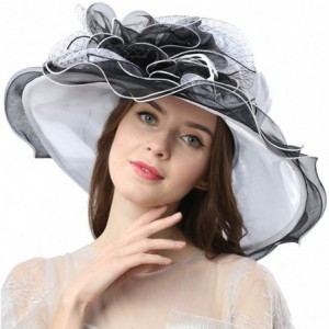 Sun Hats Women Dress Fantastic Fancy Feather Veil Floral Brim Hat Kentucky Derby Church Wedding Tea Party Cap - CY17YX57ZUR $...