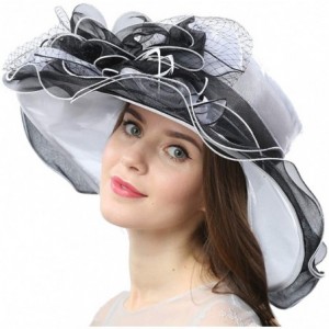 Sun Hats Women Dress Fantastic Fancy Feather Veil Floral Brim Hat Kentucky Derby Church Wedding Tea Party Cap - CY17YX57ZUR $...