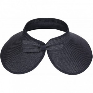 Sun Hats Roll-up Straw Sun Hat- Wide Brim Packable- Foldable- Adjustable Sun Visor Cap - Black - CO18GAUY3I8 $10.79