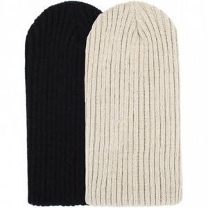 Skullies & Beanies 2 Pack Solid Color Blank Long Cuff Daily Stretch Knit Winter Beanies - Black & Sand Beige - CW11NVE60DF $1...