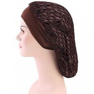 Skullies & Beanies Net Night Sleep Cap Hat Crocheted Slouchy Bonnet-Wide Band-Double Layered-Snood Hair - Brown - CZ18L86XE0N...