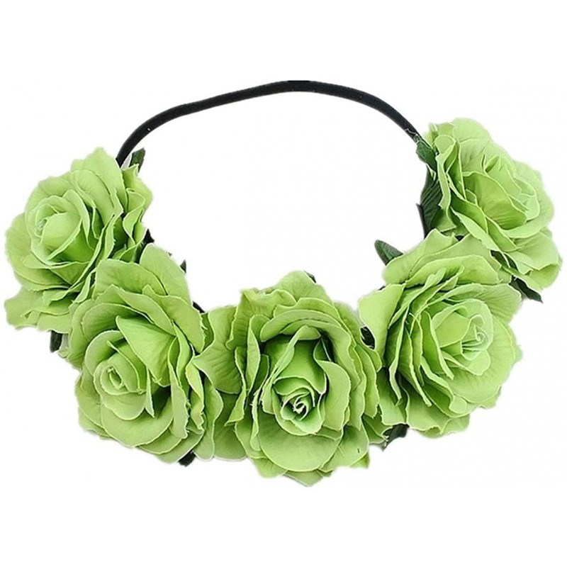 Headbands Love Fairy Bohemia Stretch Rose Flower Headband Floral Crown for Garland Party - Green - CC18HYHSX8A $8.77