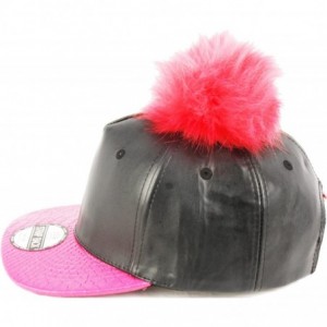 Baseball Caps Faux Leather Fur Pom Pom Baseball Cap Strap Back - Black/Hot Pink - CU129S7ZMNH $17.70