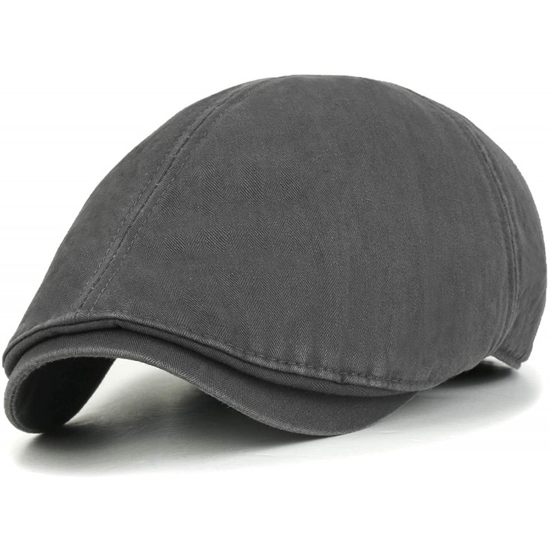 Newsboy Caps Washed Cotton Flat Cap Cabbie Hat Gatsby Ivy Irish Hunting Newsboy Stretch Big Hat - Charcoal - CH12KS6W04V $19.23