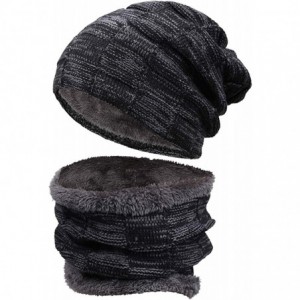 Skullies & Beanies Winter Beanie hat- Warm Knit Hat Scarf Set Thick Fleece Lined Winter Hat Skull Cap for Men Women - Black&g...